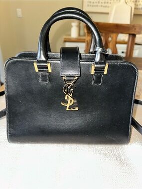 Saint Laurent Black Leather Top-Handle Bag with Gold Hardware, pre loved bag